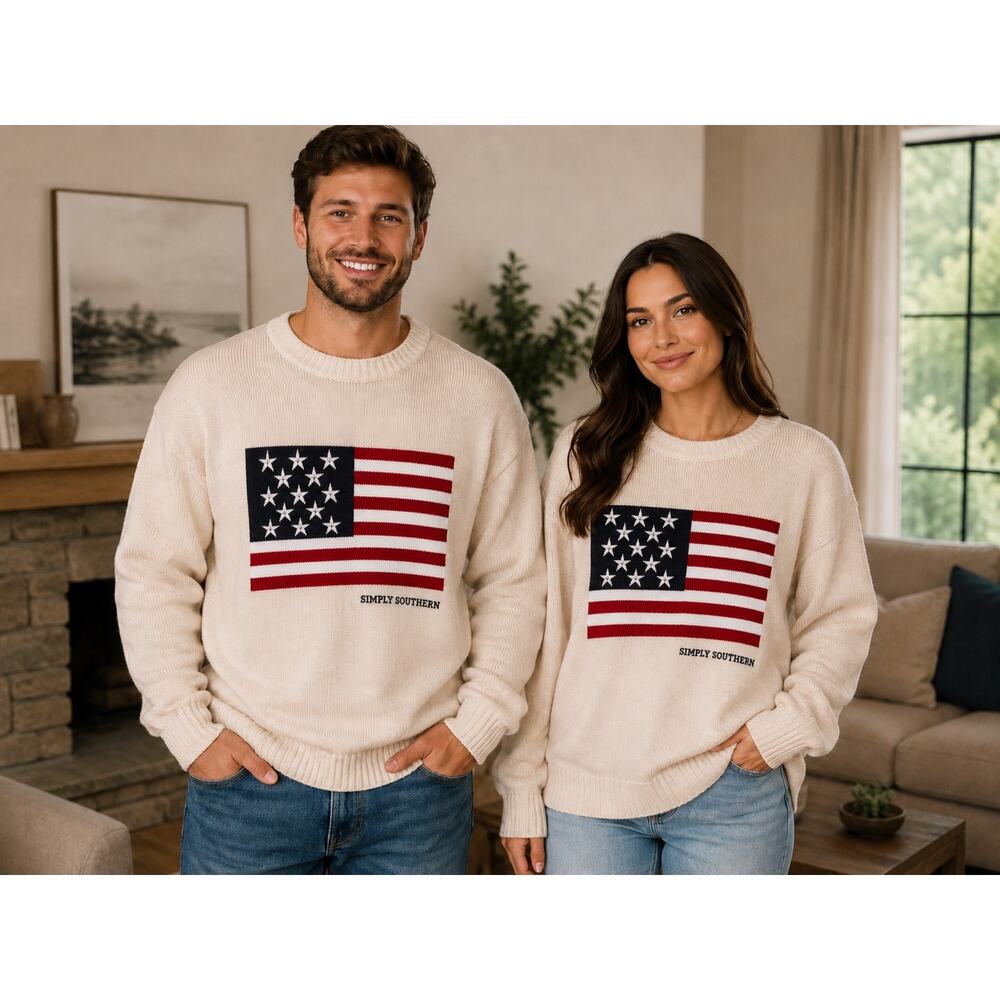 Simply Southern Cream Sweater with American Flag